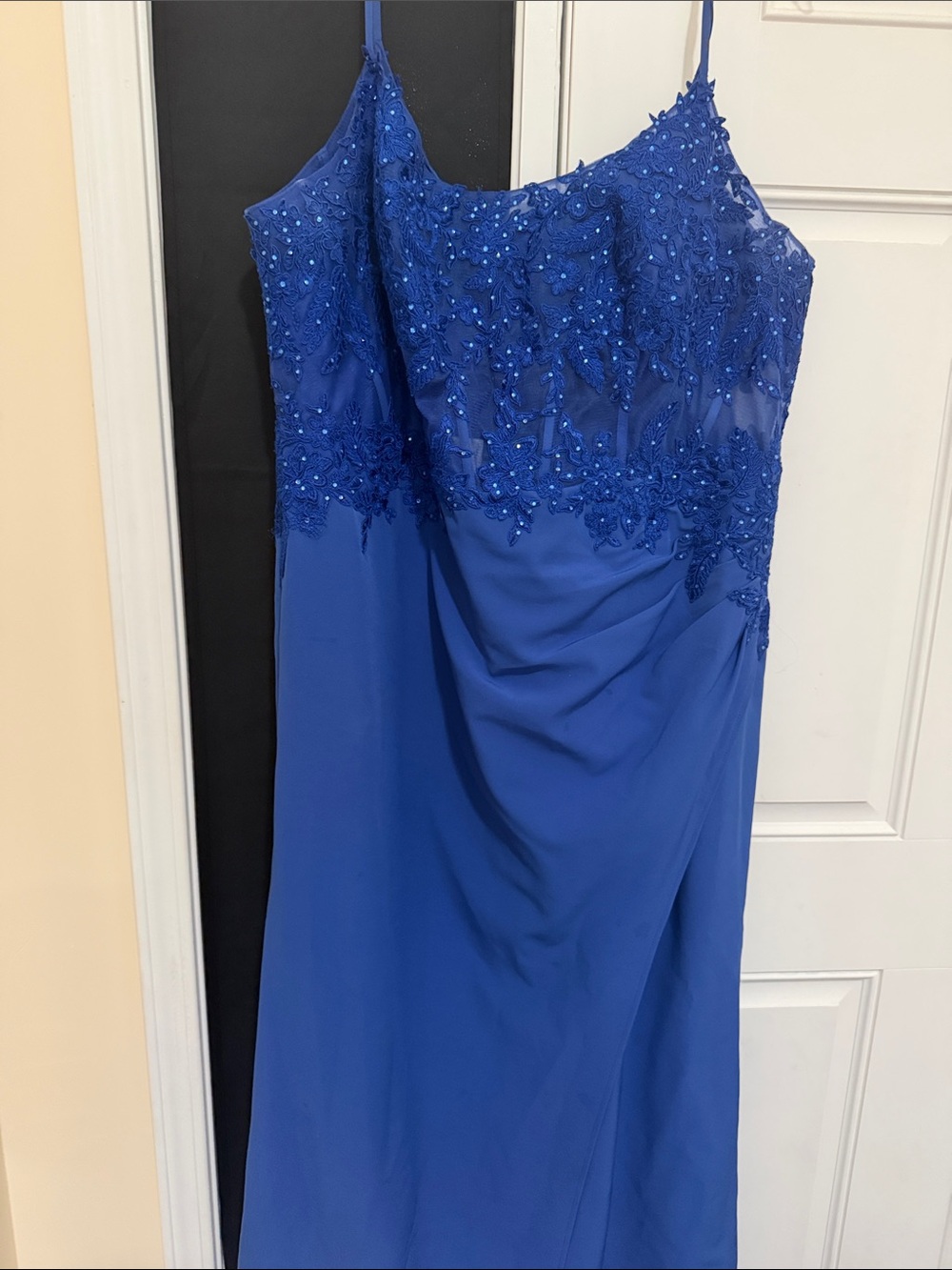 Royal Blue Strap Dress with Beaded Lace Bodice